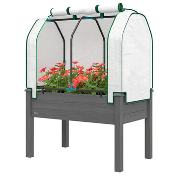 Outsunny Raised Garden Bed with PE Greenhouse Cover Outdoor Planter Box for Herbs and Vegetables, 35 x 22 x 47 inch, Dark Gray - product image 1