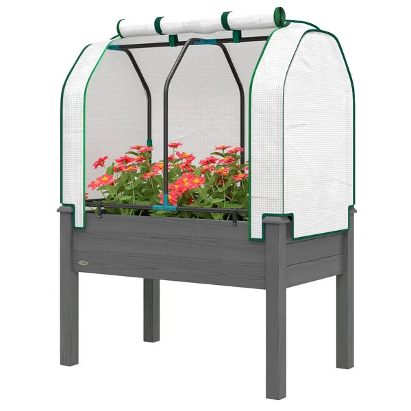 Outsunny Raised Garden Bed with PE Greenhouse Cover Outdoor Planter Box for Herbs and Vegetables, 35 x 22 x 47 inch, Dark Gray - product image 1