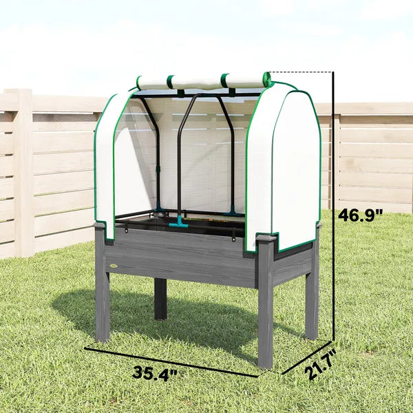 Outsunny Raised Garden Bed with PE Greenhouse Cover Outdoor Planter Box for Herbs and Vegetables, 35 x 22 x 47 inch, Dark Gray - product image 3