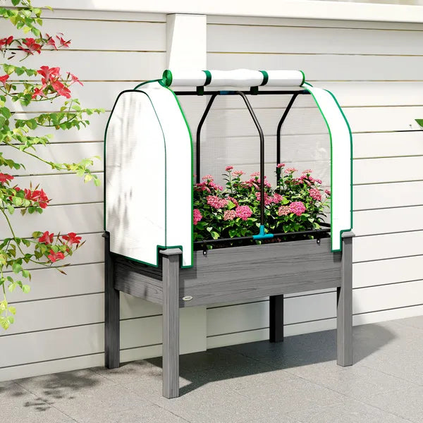Outsunny Raised Garden Bed with PE Greenhouse Cover Outdoor Planter Box for Herbs and Vegetables, 35 x 22 x 47 inch, Dark Gray - product image 8