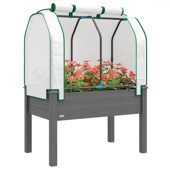 Outsunny Raised Garden Bed with PE Greenhouse Cover Outdoor Planter Box for Herbs and Vegetables, 35 x 22 x 47 inch, Dark Gray - product image 11