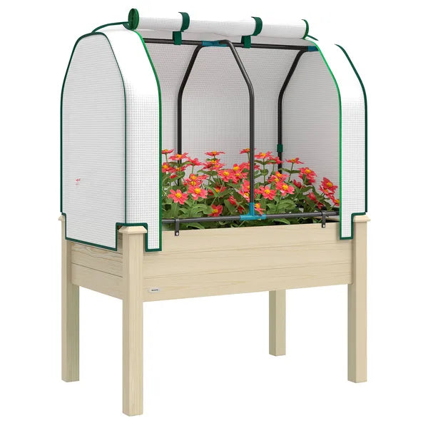 Outsunny Raised Garden Bed with PE Greenhouse Cover Outdoor Planter Box for Herbs and Vegetables, 35 x 22 x 47 inch, Natural - product image 11
