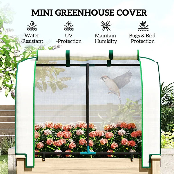 Outsunny Raised Garden Bed with PE Greenhouse Cover Outdoor Planter Box for Herbs and Vegetables, 35 x 22 x 47 inch, Natural - product image 4