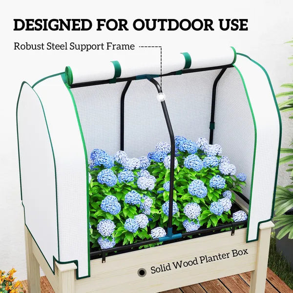 Outsunny Raised Garden Bed with PE Greenhouse Cover Outdoor Planter Box for Herbs and Vegetables, 35 x 22 x 47 inch, Natural - product image 7