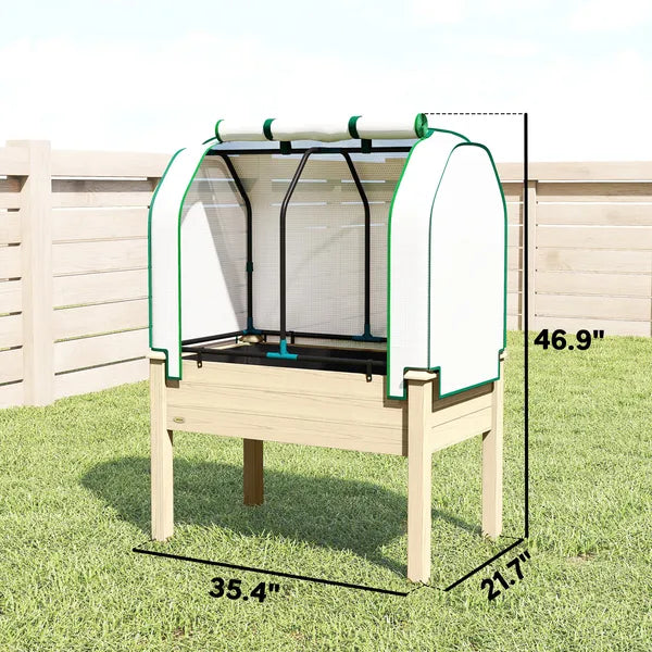 Outsunny Raised Garden Bed with PE Greenhouse Cover Outdoor Planter Box for Herbs and Vegetables, 35 x 22 x 47 inch, Natural - product image 3