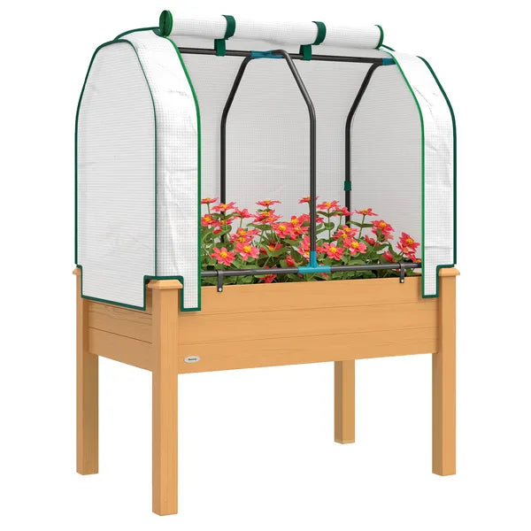 Outsunny Raised Garden Bed with PE Greenhouse Cover Outdoor Planter Box for Herbs and Vegetables, 35 x 22 x 47 inch, Sand - product image 11
