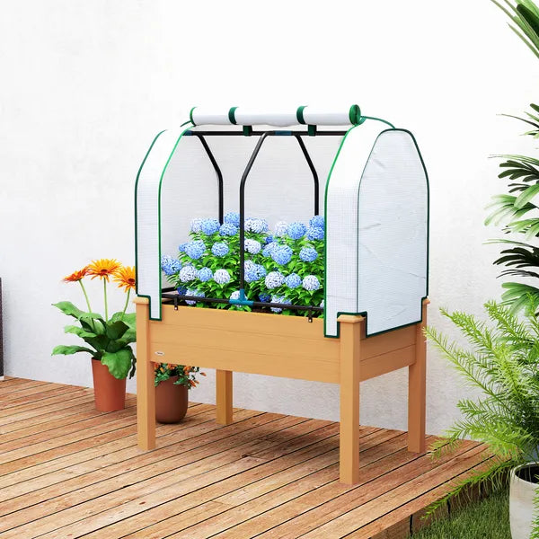 Outsunny Raised Garden Bed with PE Greenhouse Cover Outdoor Planter Box for Herbs and Vegetables, 35 x 22 x 47 inch, Sand - product image 10