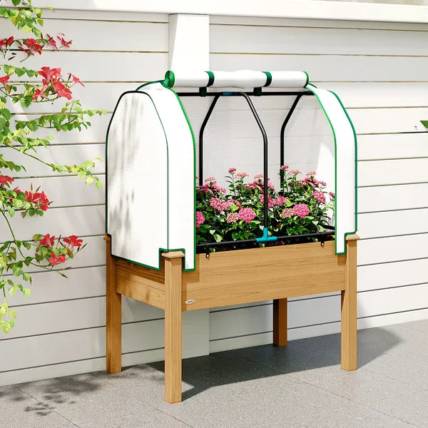 Outsunny Raised Garden Bed with PE Greenhouse Cover Outdoor Planter Box for Herbs and Vegetables, 35 x 22 x 47 inch, Sand - product image 8