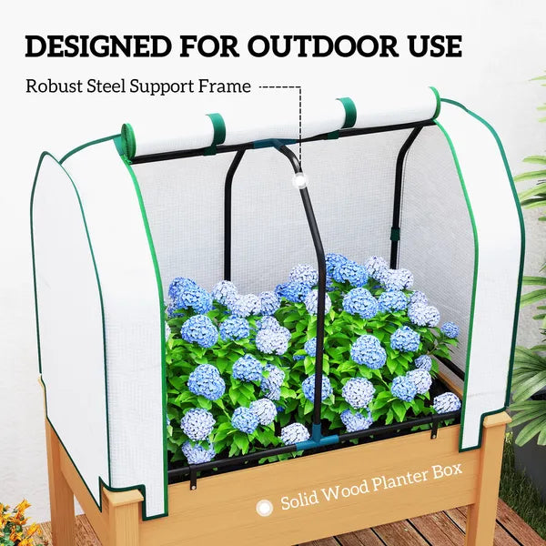 Outsunny Raised Garden Bed with PE Greenhouse Cover Outdoor Planter Box for Herbs and Vegetables, 35 x 22 x 47 inch, Sand - product image 7