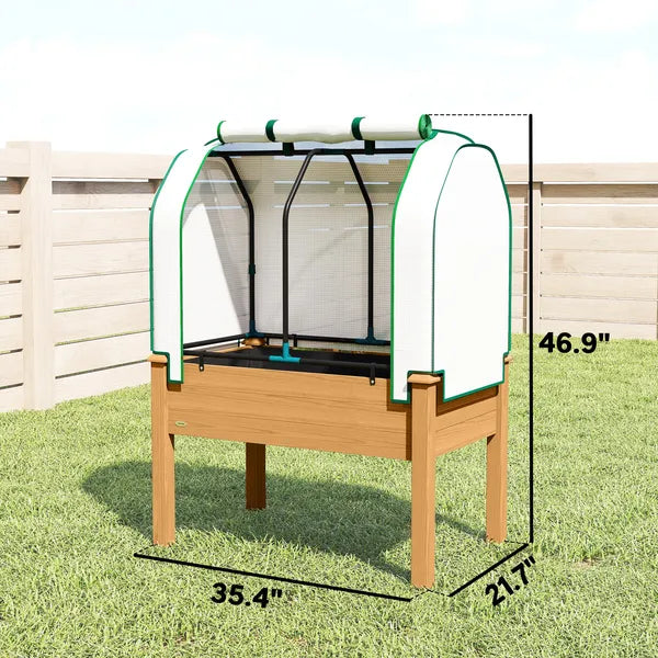 Outsunny Raised Garden Bed with PE Greenhouse Cover Outdoor Planter Box for Herbs and Vegetables, 35 x 22 x 47 inch, Sand - product image 3