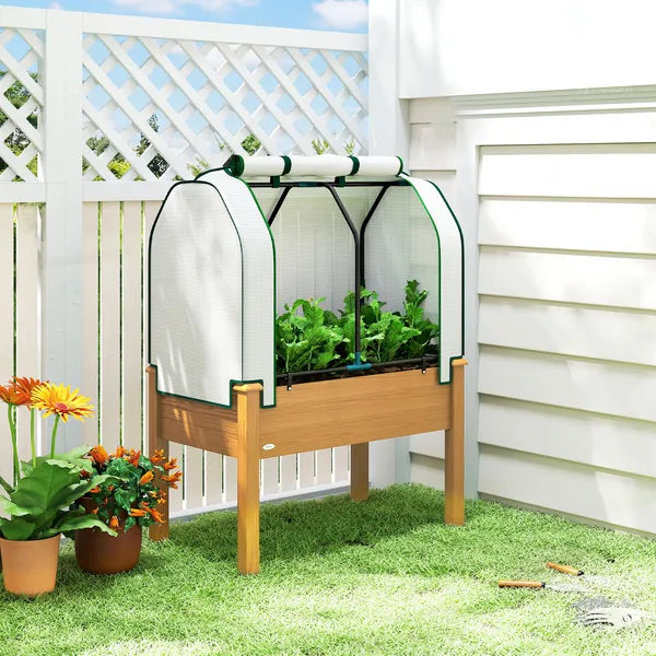 Outsunny Raised Garden Bed with PE Greenhouse Cover Outdoor Planter Box for Herbs and Vegetables, 35 x 22 x 47 inch, Sand - product image 2