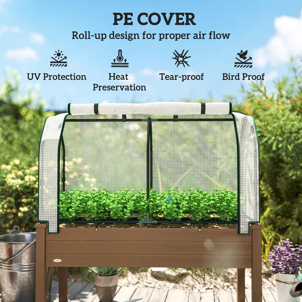 Outsunny Raised Garden Bed with PE Greenhouse Cover Outdoor Planter Box for Herbs and Vegetables, 48 x 22 x 46 inch, Brown - product image 4