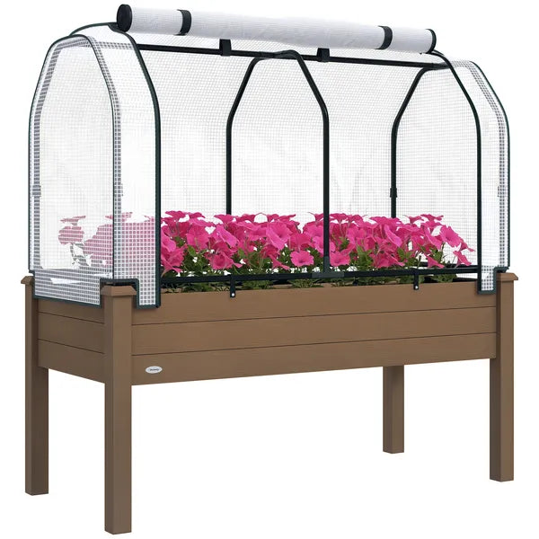 Outsunny Raised Garden Bed with PE Greenhouse Cover Outdoor Planter Box for Herbs and Vegetables, 48 x 22 x 46 inch, Brown - product image 11