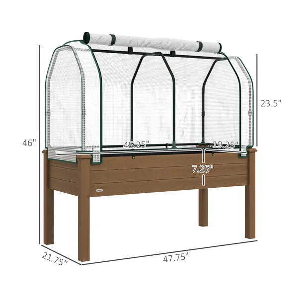 Outsunny Raised Garden Bed with PE Greenhouse Cover Outdoor Planter Box for Herbs and Vegetables, 48 x 22 x 46 inch, Brown - product image 3
