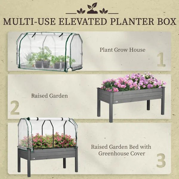 Outsunny Raised Garden Bed with PE Greenhouse Cover Outdoor Planter Box for Herbs and Vegetables, 48 x 22 x 46 inch, Dark Gray - product image 6