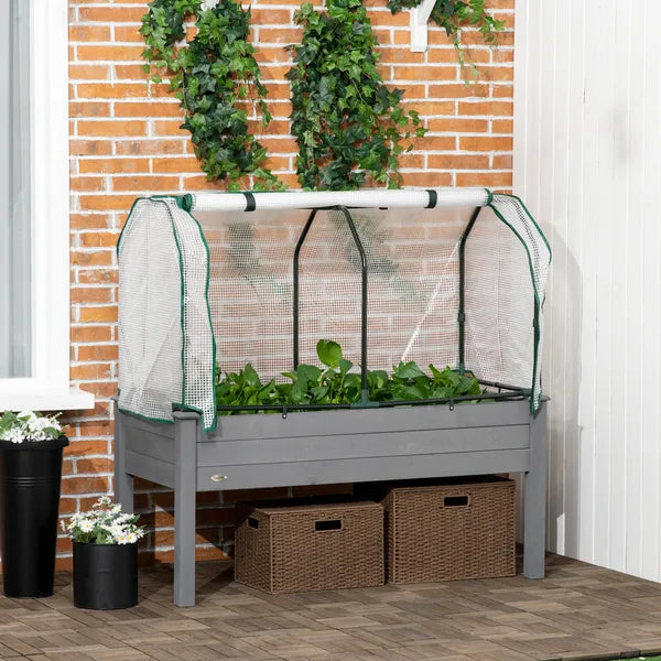 Outsunny Raised Garden Bed with PE Greenhouse Cover Outdoor Planter Box for Herbs and Vegetables, 48 x 22 x 46 inch, Dark Gray - product image 2