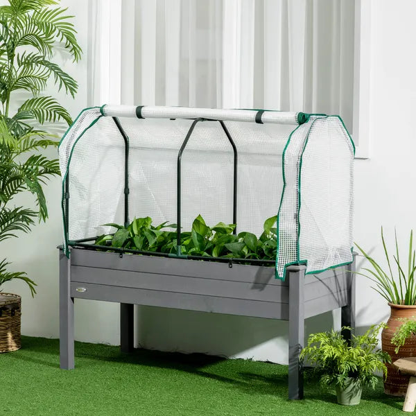 Outsunny Raised Garden Bed with PE Greenhouse Cover Outdoor Planter Box for Herbs and Vegetables, 48 x 22 x 46 inch, Dark Gray - product image 10