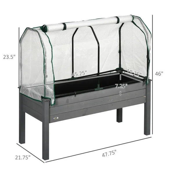 Outsunny Raised Garden Bed with PE Greenhouse Cover Outdoor Planter Box for Herbs and Vegetables, 48 x 22 x 46 inch, Dark Gray - product image 3