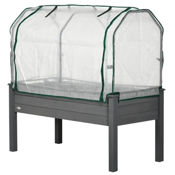 Outsunny Raised Garden Bed with PE Greenhouse Cover Outdoor Planter Box for Herbs and Vegetables, 48 x 22 x 46 inch, Dark Gray - product image 1