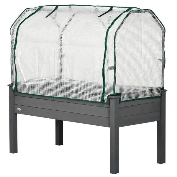 Outsunny Raised Garden Bed with PE Greenhouse Cover Outdoor Planter Box for Herbs and Vegetables, 48 x 22 x 46 inch, Dark Gray - product image 1