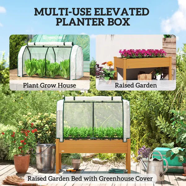 Outsunny Raised Garden Bed with PE Greenhouse Cover Outdoor Planter Box for Herbs and Vegetables, 48 x 22 x 46 inch, Sand - product image 6