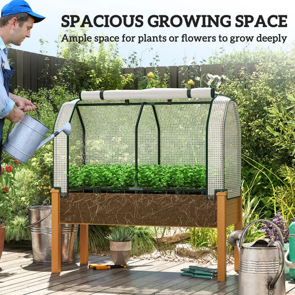 Outsunny Raised Garden Bed with PE Greenhouse Cover Outdoor Planter Box for Herbs and Vegetables, 48 x 22 x 46 inch, Sand - product image 7