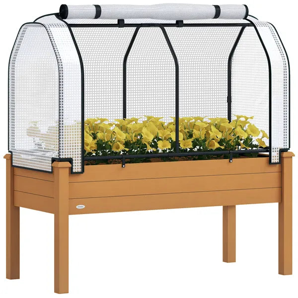 Outsunny Raised Garden Bed with PE Greenhouse Cover Outdoor Planter Box for Herbs and Vegetables, 48 x 22 x 46 inch, Sand - product image 11