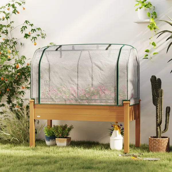 Outsunny Raised Garden Bed with PE Greenhouse Cover Outdoor Planter Box for Herbs and Vegetables, 48 x 22 x 46 inch, Sand - product image 8