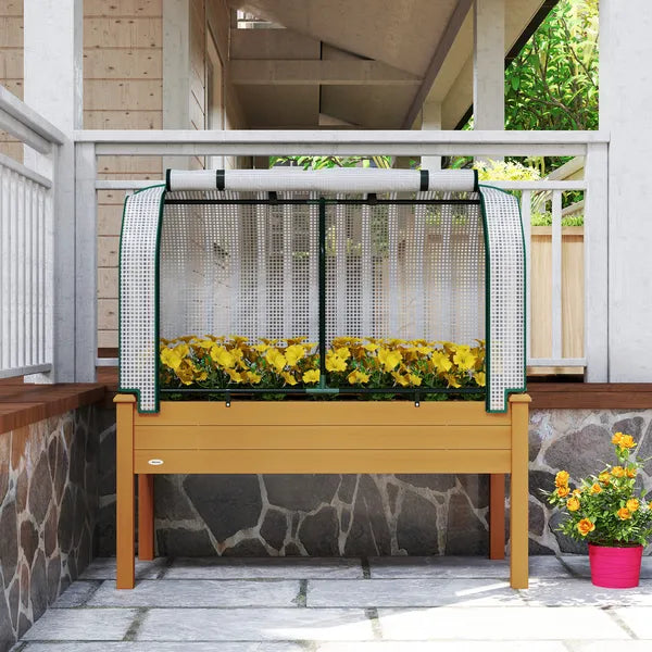 Outsunny Raised Garden Bed with PE Greenhouse Cover Outdoor Planter Box for Herbs and Vegetables, 48 x 22 x 46 inch, Sand - product image 9
