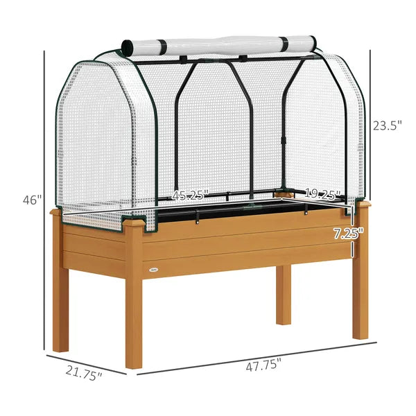 Outsunny Raised Garden Bed with PE Greenhouse Cover Outdoor Planter Box for Herbs and Vegetables, 48 x 22 x 46 inch, Sand - product image 3