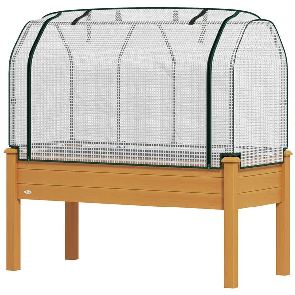 Outsunny Raised Garden Bed with PE Greenhouse Cover Outdoor Planter Box for Herbs and Vegetables, 48 x 22 x 46 inch, Sand - product image 1