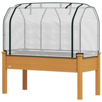Outsunny Raised Garden Bed with PE Greenhouse Cover Outdoor Planter Box for Herbs and Vegetables, 48 x 22 x 46 inch, Sand - product image 1