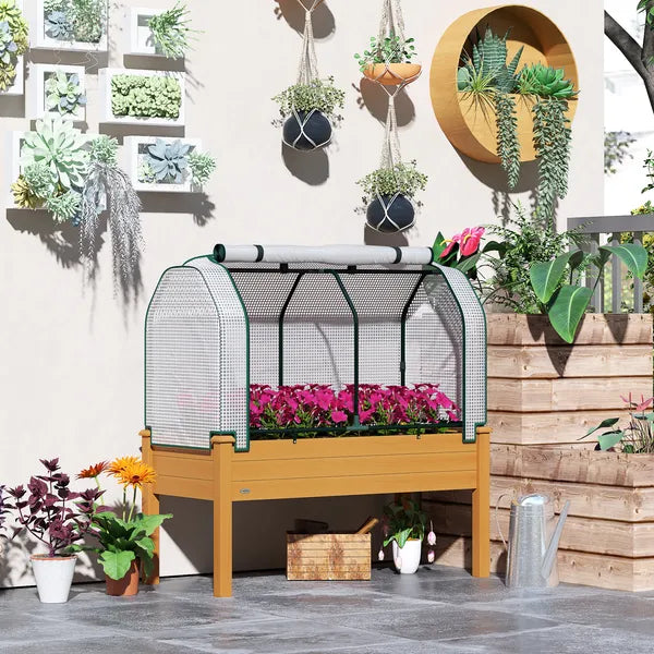 Outsunny Raised Garden Bed with PE Greenhouse Cover Outdoor Planter Box for Herbs and Vegetables, 48 x 22 x 46 inch, Sand - product image 10
