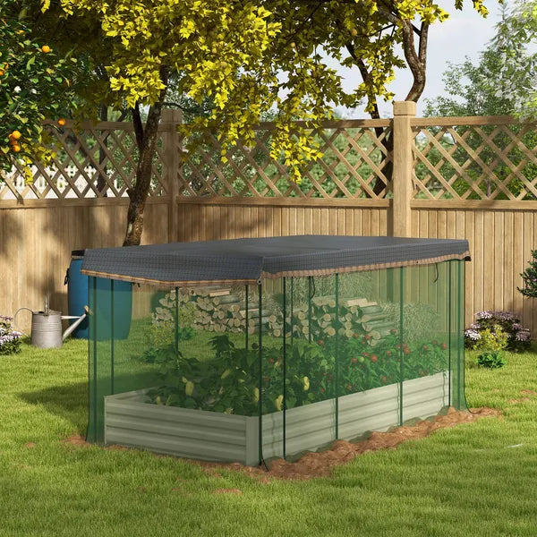 Raised Garden Bed with Protective Cage and Shade Beige for Flowers and Vegetables - product image 10