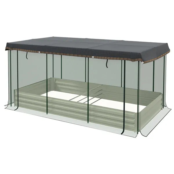 Raised Garden Bed with Protective Cage and Shade Beige for Flowers and Vegetables - product image 1