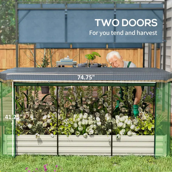 Raised Garden Bed with Protective Cage and Shade Beige for Flowers and Vegetables - product image 6