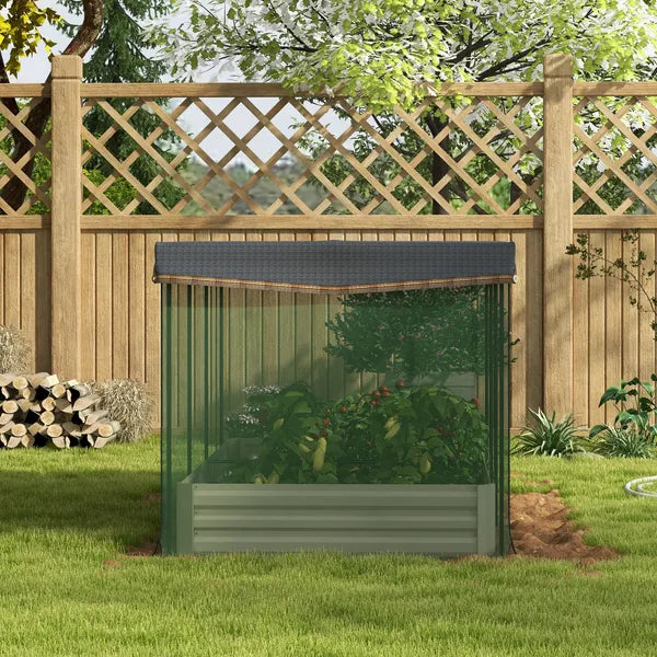 Raised Garden Bed with Protective Cage and Shade Beige for Flowers and Vegetables - product image 9