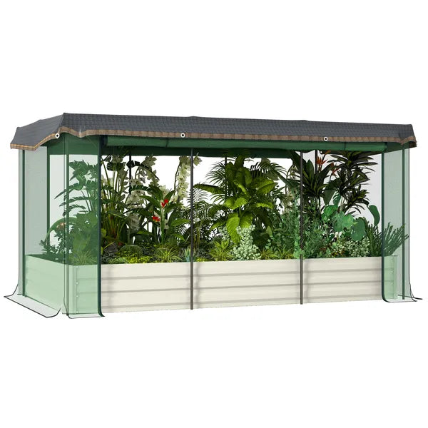 Raised Garden Bed with Protective Cage and Shade Beige for Flowers and Vegetables - product image 11