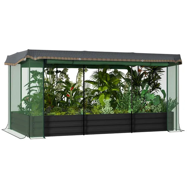 Outsunny Raised Garden Bed with Protective Cage and Shade Gray for Flowers and Vegetables - product image 11