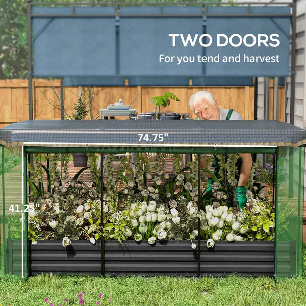Outsunny Raised Garden Bed with Protective Cage and Shade Gray for Flowers and Vegetables - product image 6