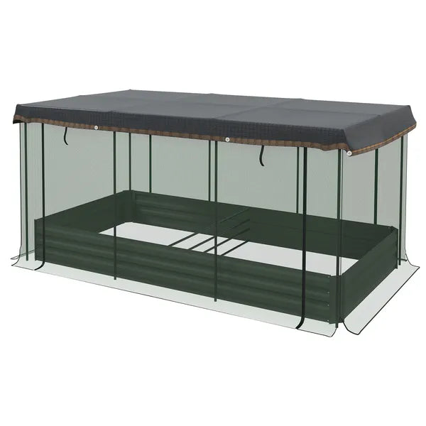 Outsunny Raised Garden Bed with Protective Cage and Shade Gray for Flowers and Vegetables - product image 1