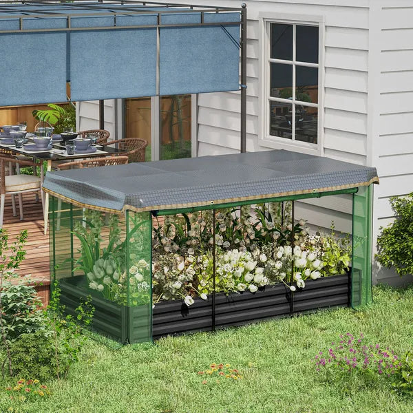 Outsunny Raised Garden Bed with Protective Cage and Shade Gray for Flowers and Vegetables - product image 2