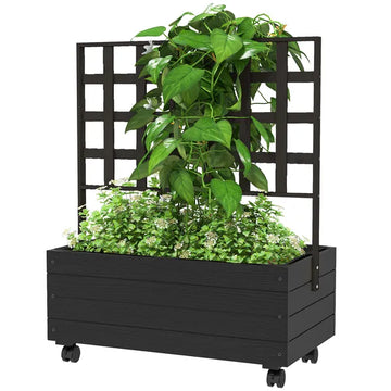 Outsunny Raised Garden Bed with Trellis and Wheels, Outdoor Planter Wooden Elevated Garden Bed for Garden, Patio, Balcony - product image 1