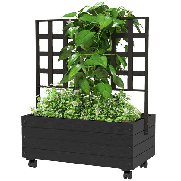 Outsunny Raised Garden Bed with Trellis and Wheels, Outdoor Planter Wooden Elevated Garden Bed for Garden, Patio, Balcony - product image 1
