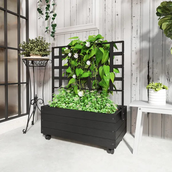 Outsunny Raised Garden Bed with Trellis and Wheels, Outdoor Planter Wooden Elevated Garden Bed for Garden, Patio, Balcony - product image 2