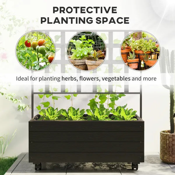 Outsunny Raised Garden Bed with Trellis and Wheels, Outdoor Planter Wooden Elevated Garden Bed for Garden, Patio, Balcony - product image 4