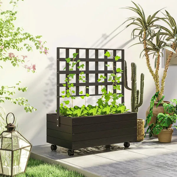 Outsunny Raised Garden Bed with Trellis and Wheels, Outdoor Planter Wooden Elevated Garden Bed for Garden, Patio, Balcony - product image 10