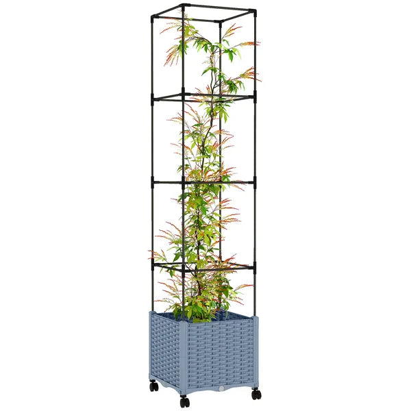 Outsunny Raised Garden Bed with Trellis, Tomato Cage with Lockable Wheels, Self Watering Planter Box with Drainage Holes, Gray - product image 11