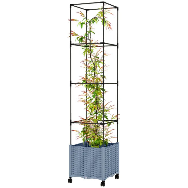 Outsunny Raised Garden Bed with Trellis, Tomato Cage with Lockable Wheels, Self Watering Planter Box with Drainage Holes, Gray - product image 1