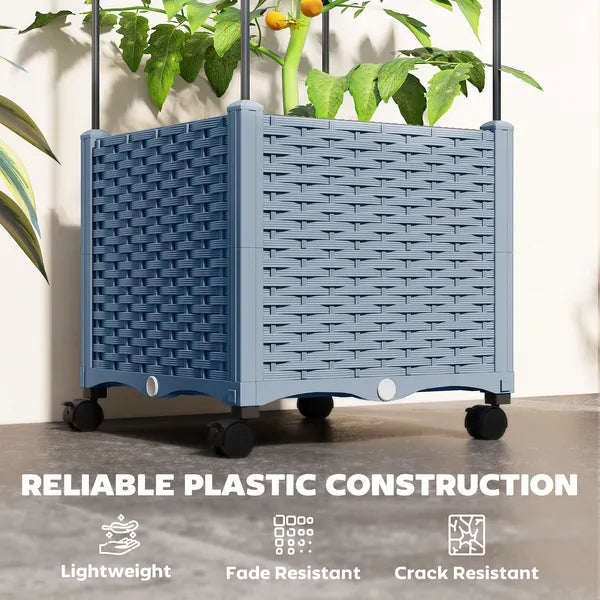 Outsunny Raised Garden Bed with Trellis, Tomato Cage with Lockable Wheels, Self Watering Planter Box with Drainage Holes, Gray - product image 8